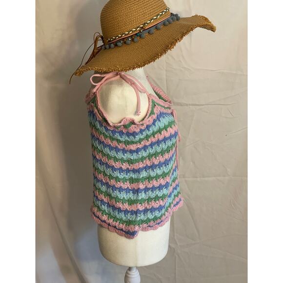 Cotton: On Crocheted Tank with Ties in Pastels - Size 14 - Picture 4 of 8